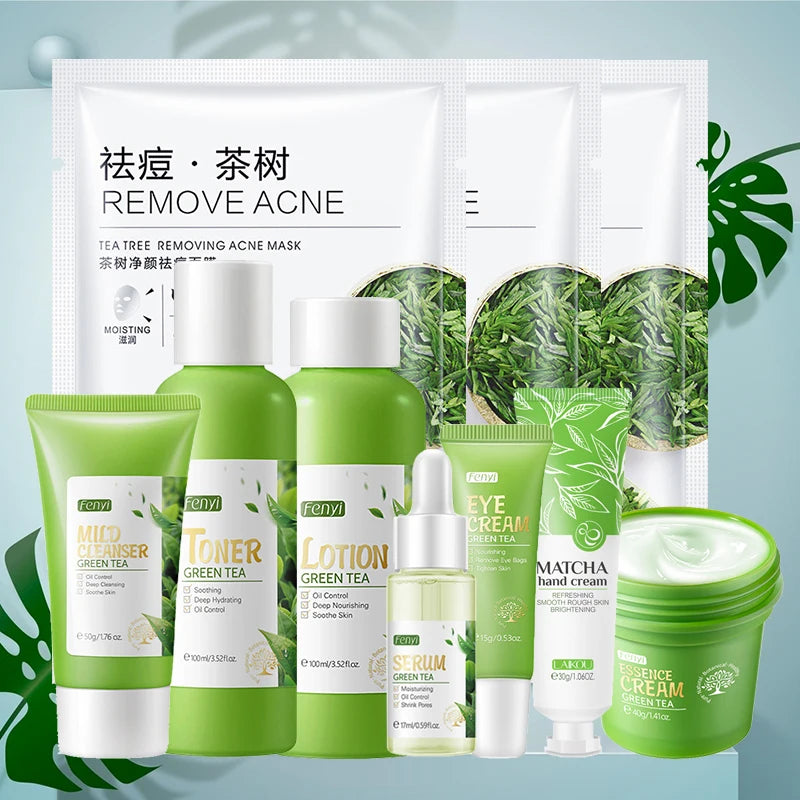 10-Piece Sakura & Green Tea Skincare Kit | Face Cream, Serum, Eye Cream & More