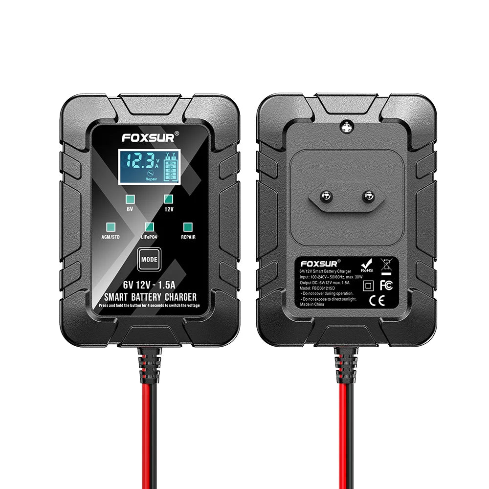 6V 12V 1.5A Fully Automatic Intelligent Car and Motorcycle Battery Charger for AGM GEL, Battery Repair Type Charger
