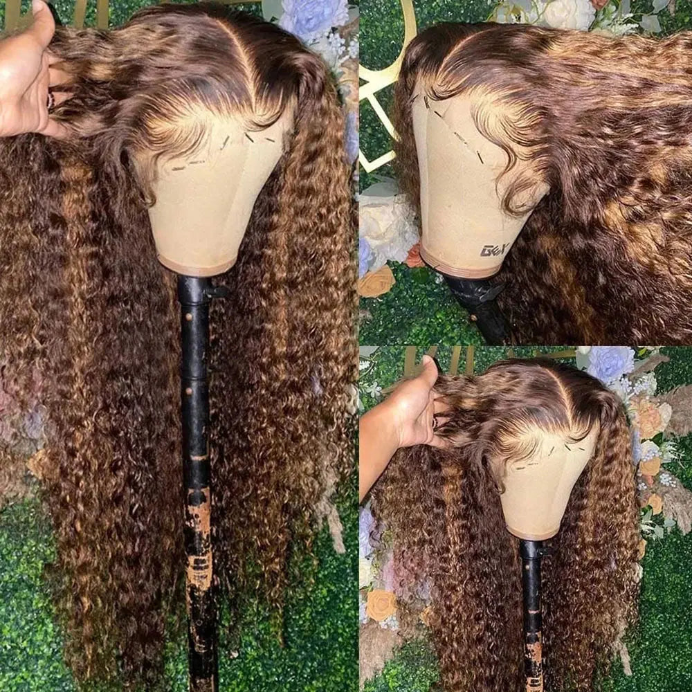 HD Lace Frontal Wig, Highlight Curly Human Hair