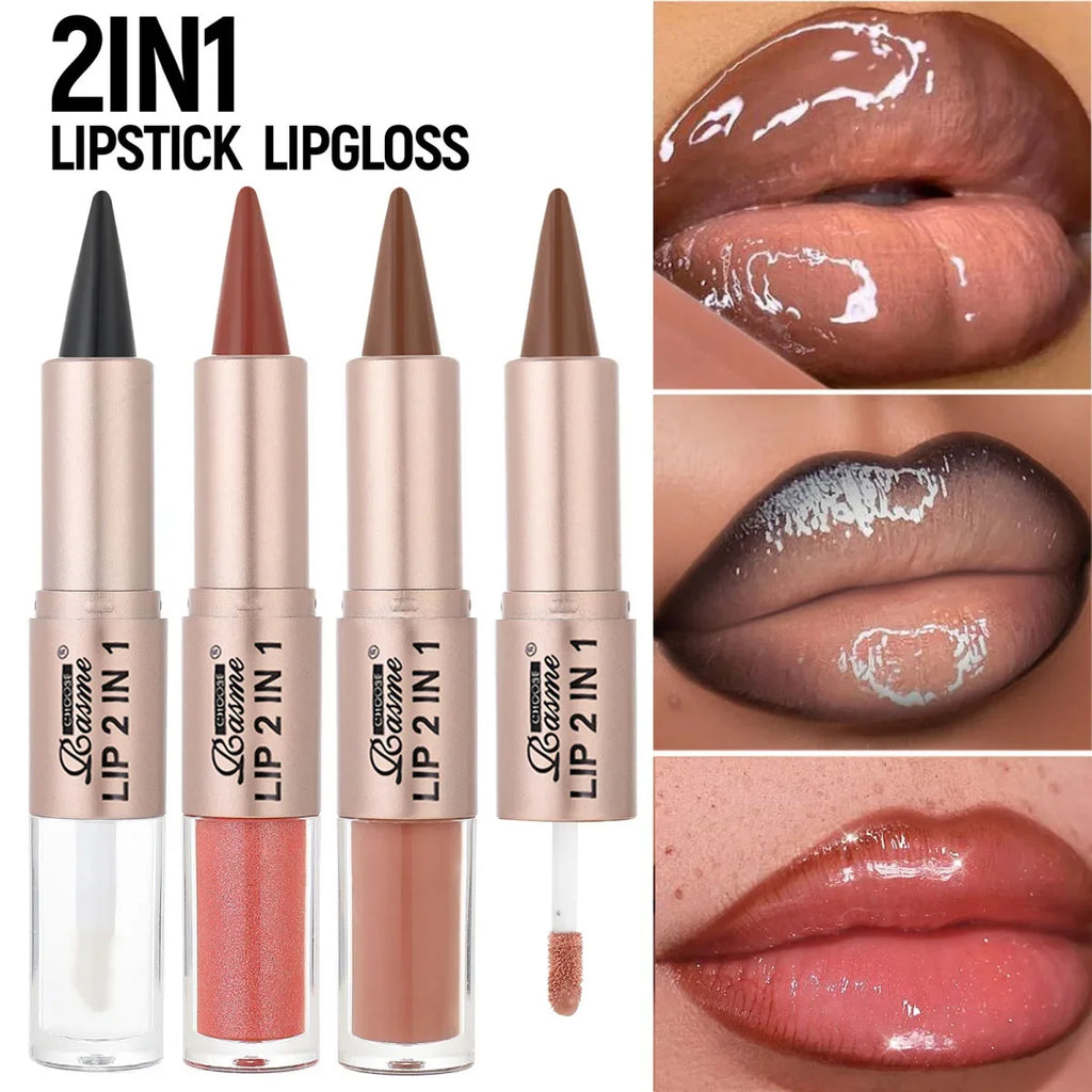 2-in-1 Tapered Gradient Lipliner Pen — Matte Lip Liner & Mirror Glass Lip Gloss Waterproof Lip Contour