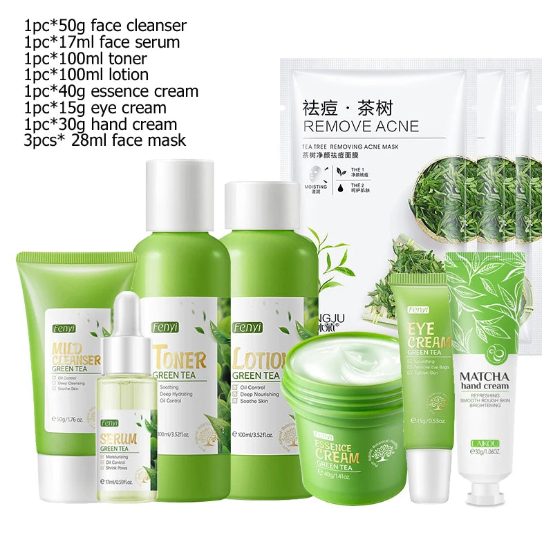 10-Piece Sakura & Green Tea Skincare Kit | Face Cream, Serum, Eye Cream & More