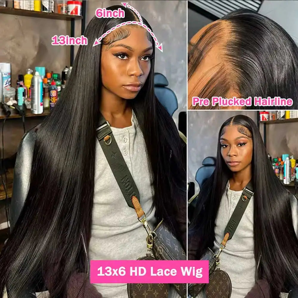 Straight HD Lace Front Human Hair Wig - detail view