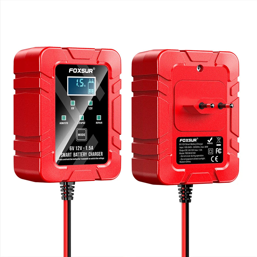 6V 12V 1.5A Fully Automatic Intelligent Car and Motorcycle Battery Charger for AGM GEL, Battery Repair Type Charger