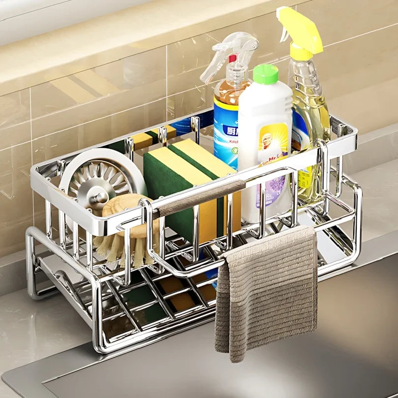 Kitchen Shelf Cleaning Cloth Storage  Stainless Steel Dish Rack for Kitchen Counter, Extendable  Dish Drainers with Cutlery