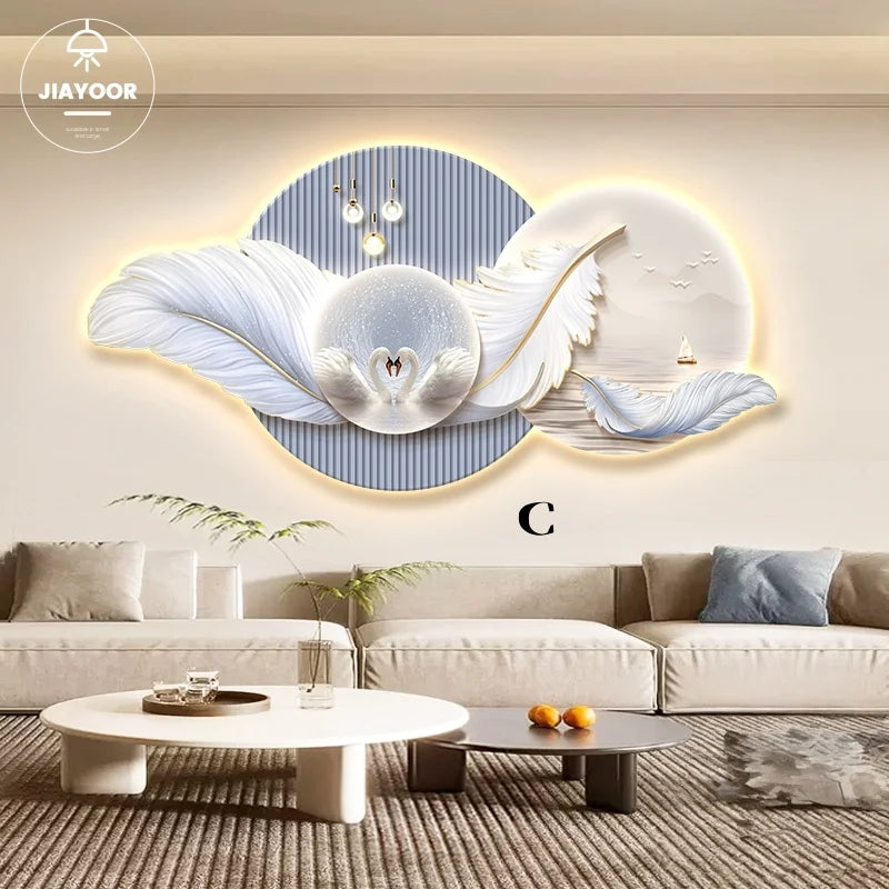 Feather Motif LED Wall Mural Light