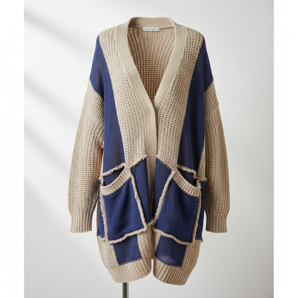 Contrast-Color Loose Knit Cardigan