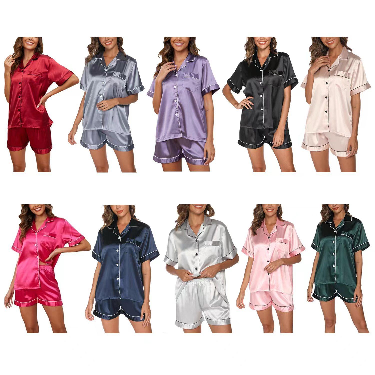 Satin Button-Up Pajama Two-Piece Set