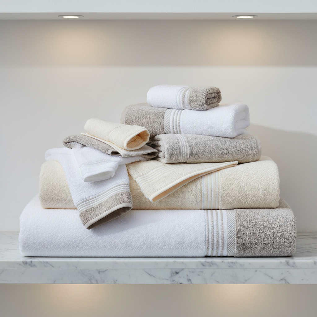 Lonniemac's Luxury Turkish Cotton Bath Towel Set in white, ivory and grey