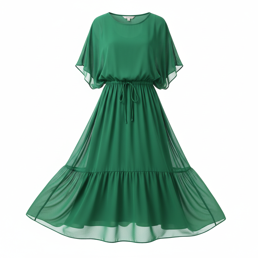 Women's Casual Summer Dress - Solid Emerald Green