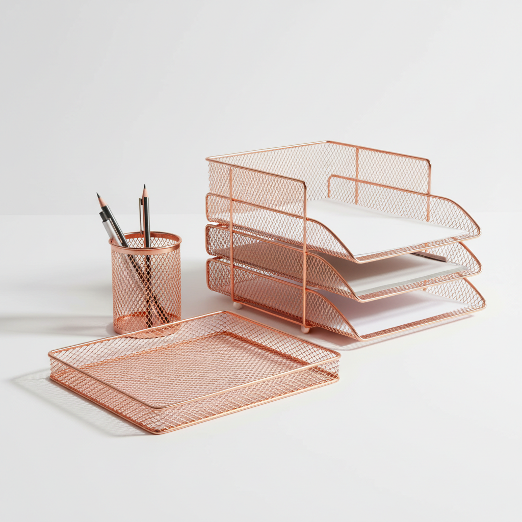 Rose Gold Desk Organizer Set