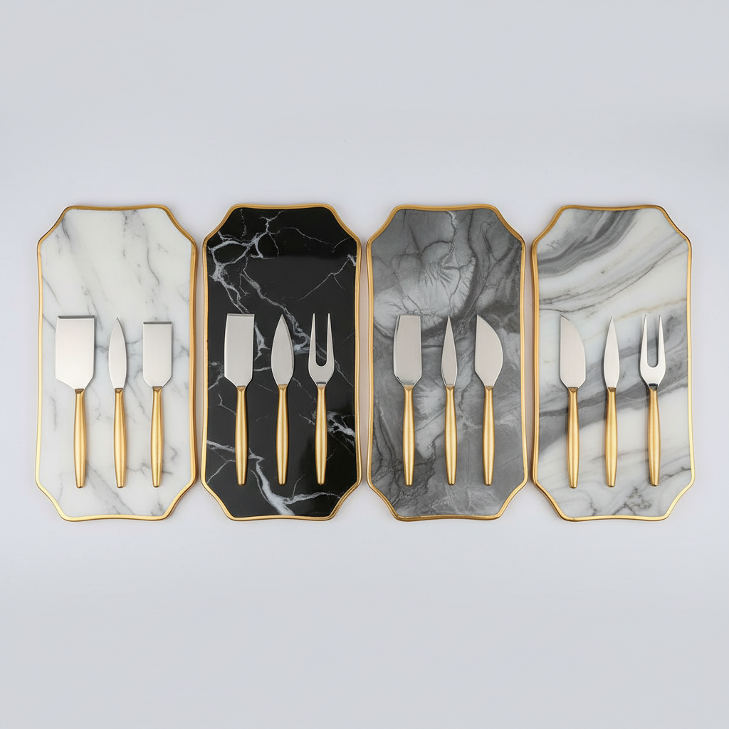 Marble-Look Serving Board & Cheese Set