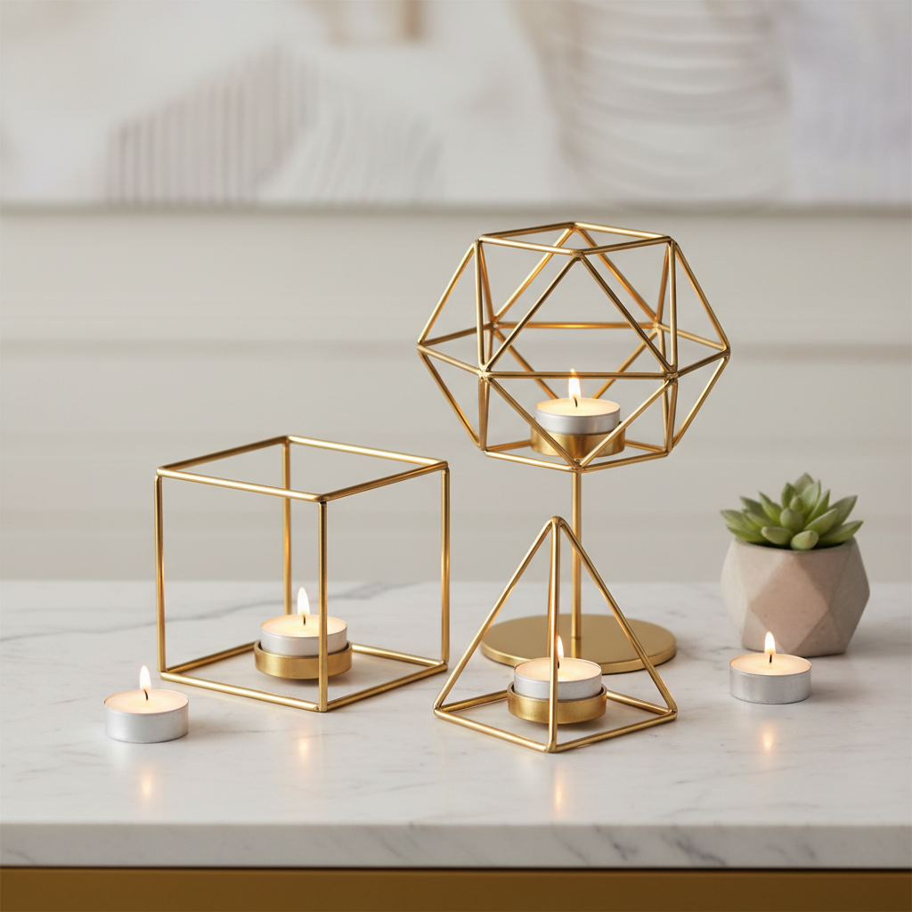 Gold Geometric Tealight Candle Holders Set of 3