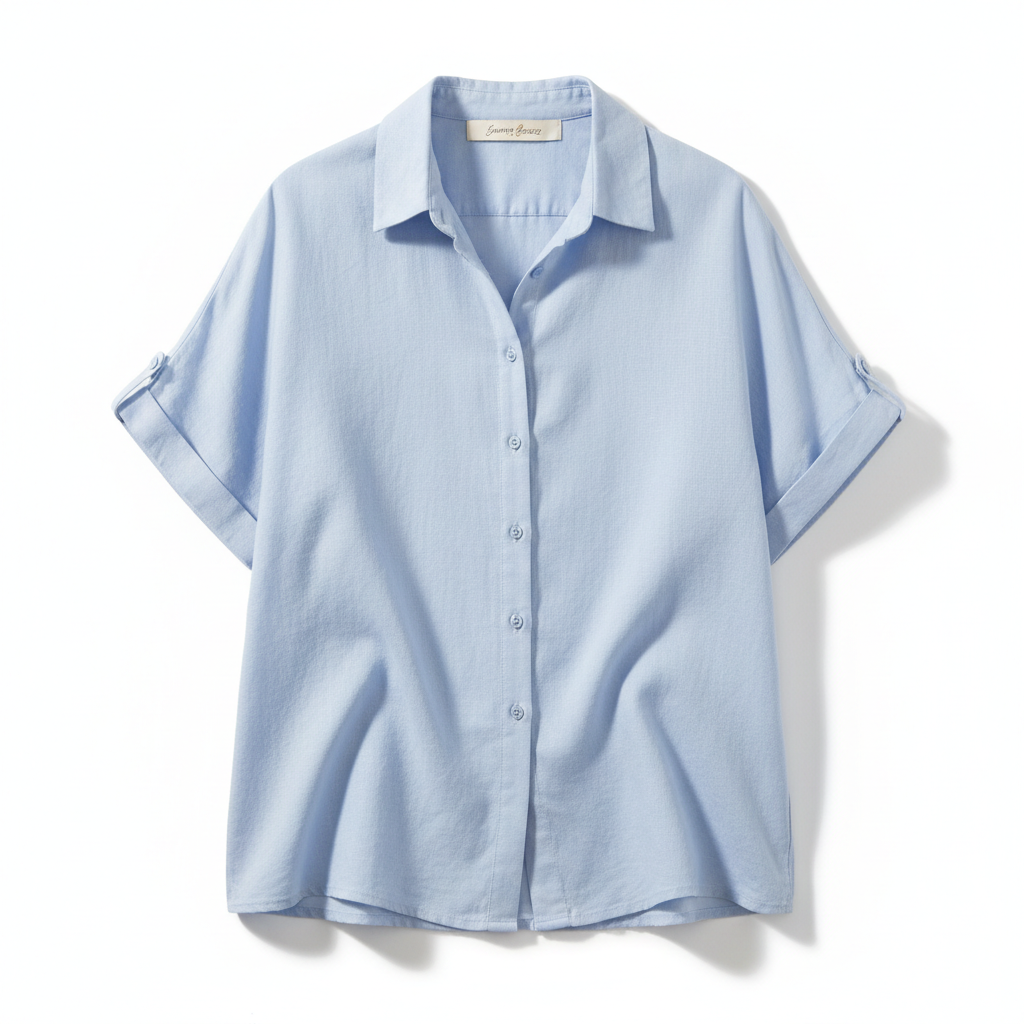 Women's Flowy Linen Button-Down Short Sleeve Shirt