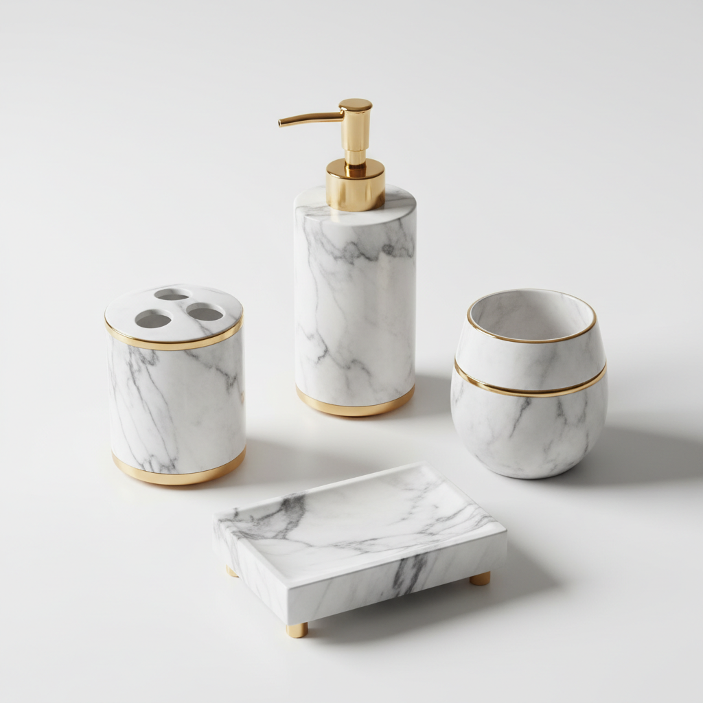 Marble Texture Bathroom Accessory Set