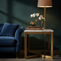 Lonniemac's Marble Top Accent Side Table with brushed gold legs in elegant living room