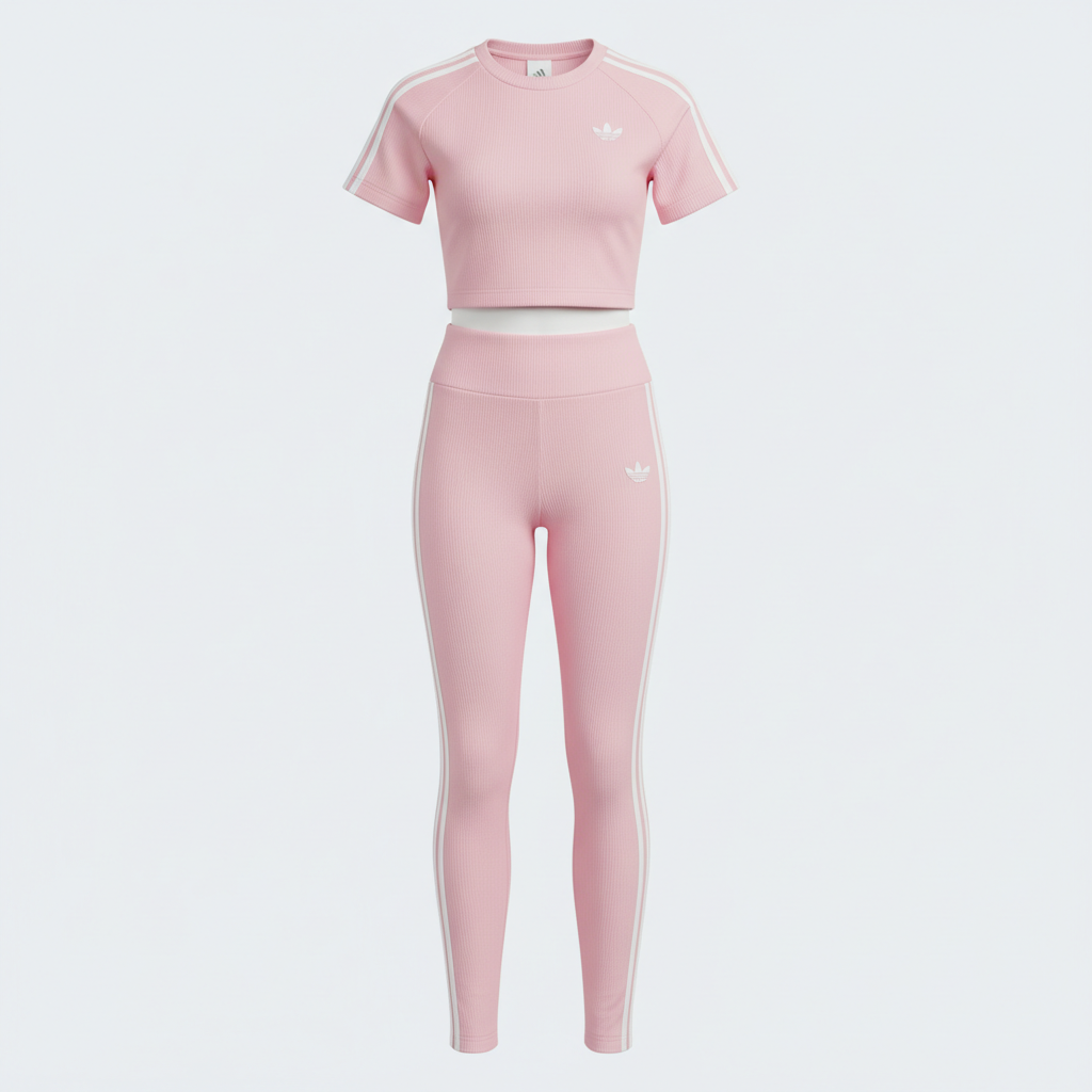 Adidas Style Women's Athletic Leggings & Crop Top Set
