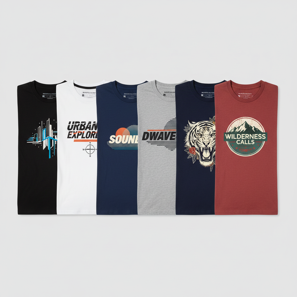 Men's Graphic Cotton T-Shirt 5-Pack in multiple colors