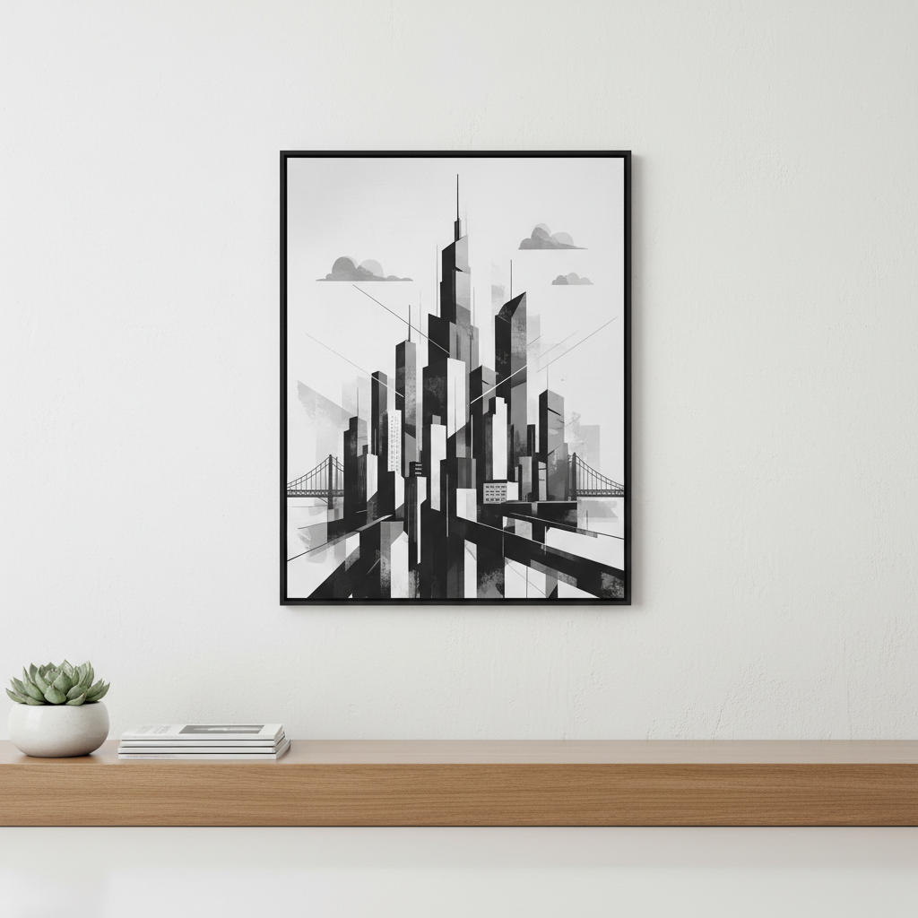 Black and White City Skyline Canvas Print