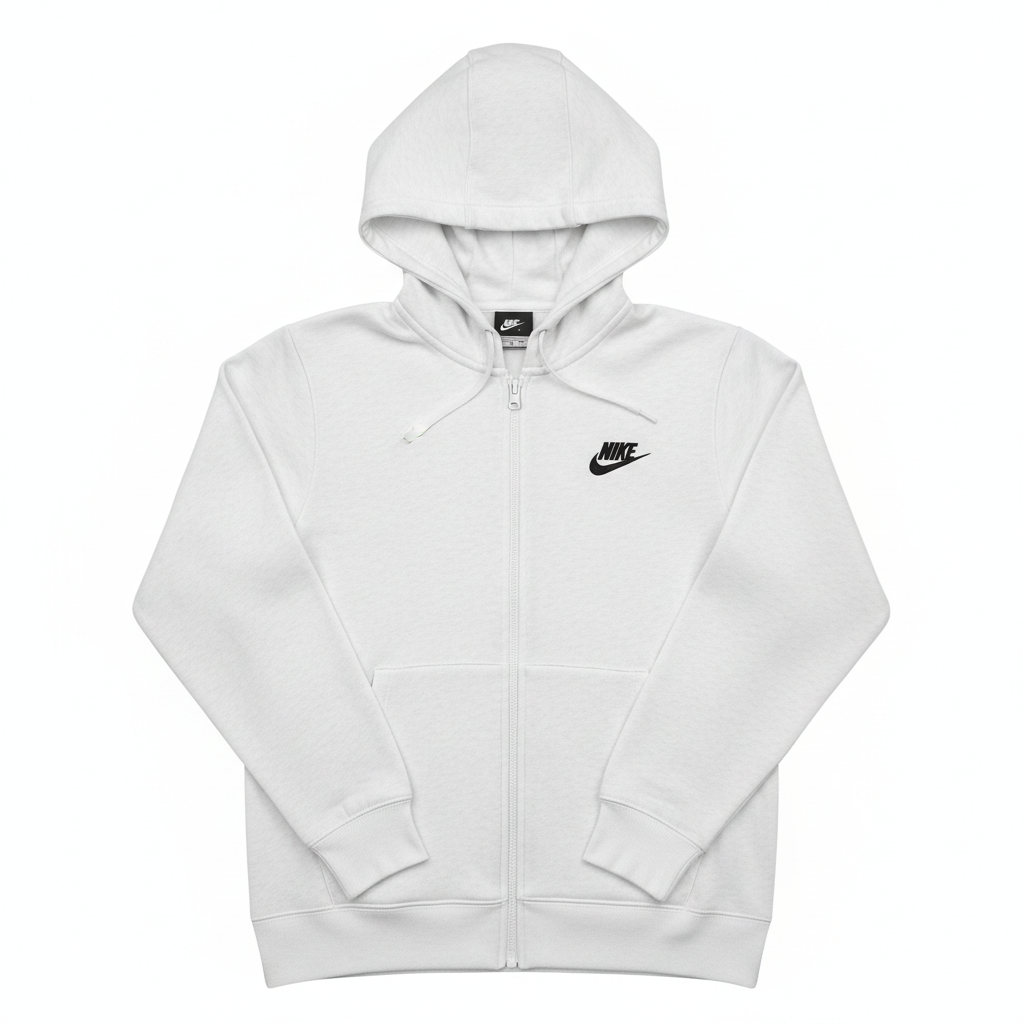 Nike Club Fleece Zip Hoodie White