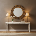 Maison Luxe Ornate Gold Wall Mirror above marble console table in elegant interior
