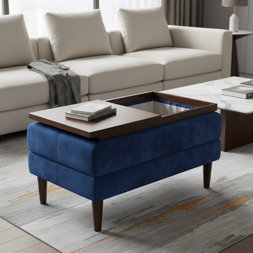 Velvet Storage Ottoman with Tray Top