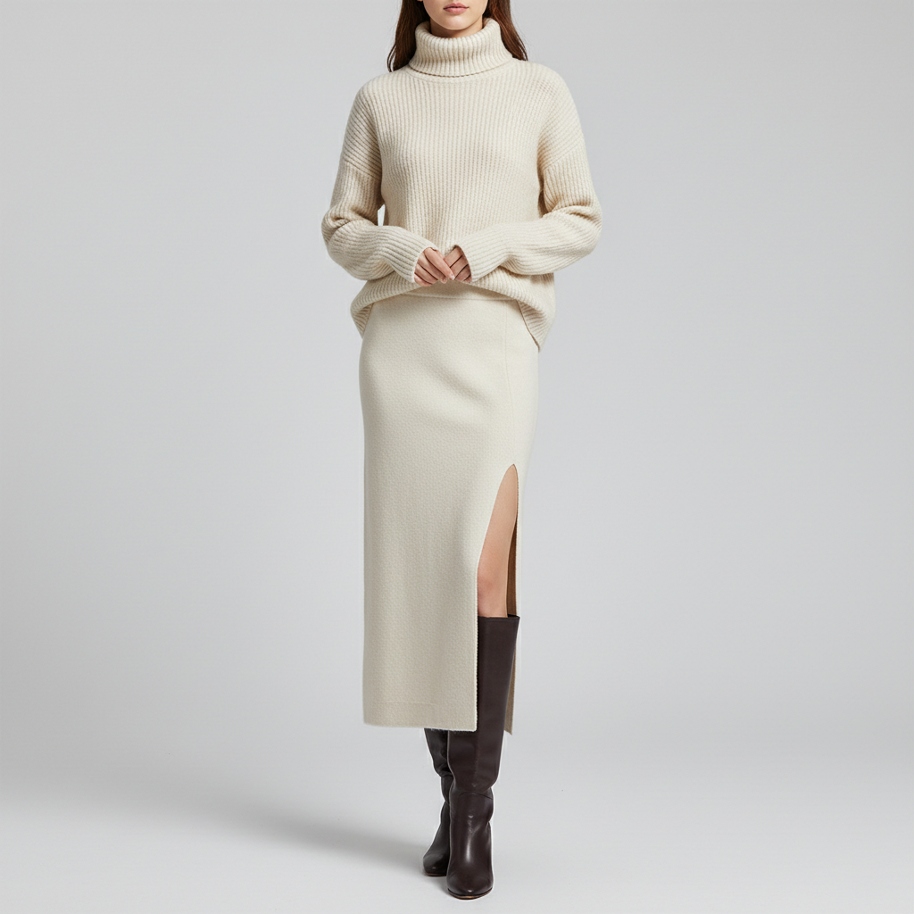 Winter Turtleneck Sweater & Long Skirt Set