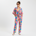 Print Blouse & Straight Pants Summer Set